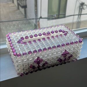 Clear and Purple Beaded Tissue Box Cover
